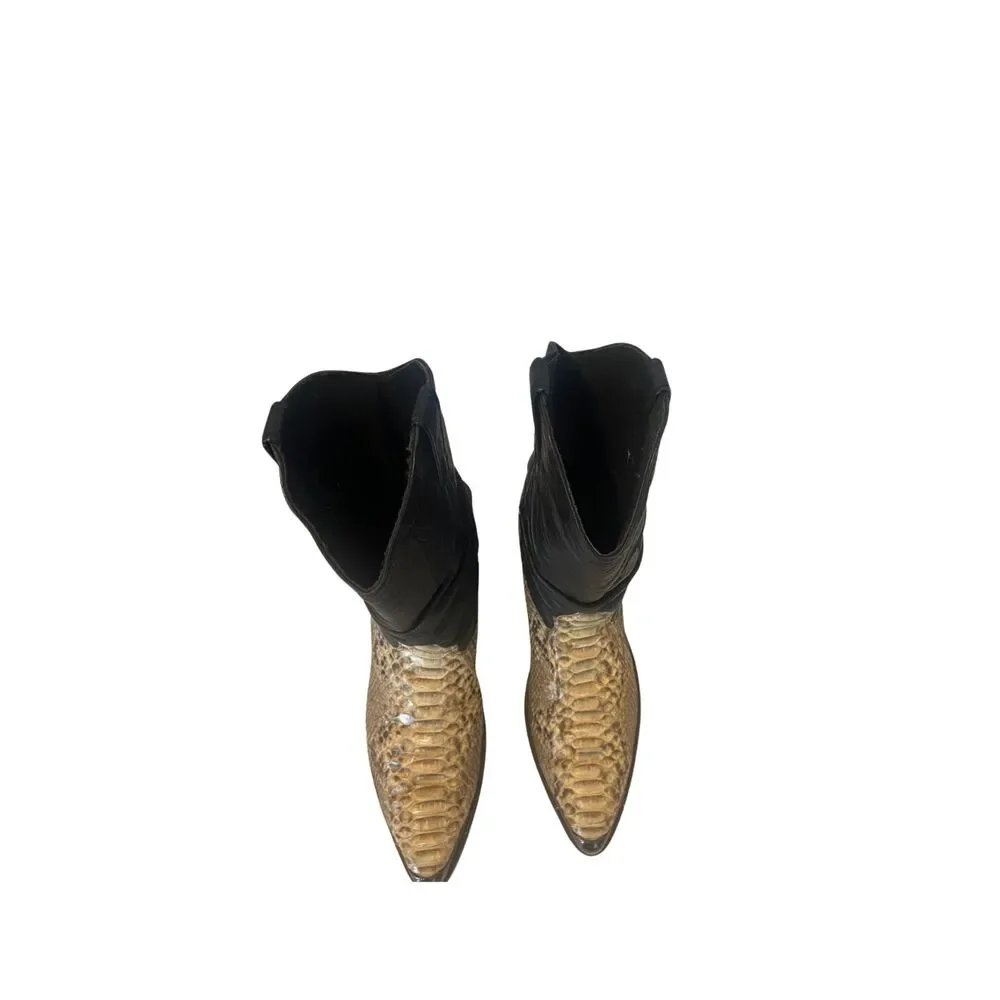 Vintage 1990s Exotic Loredo Snakeskin & Black Leather Cowboy Boots – Size 8D